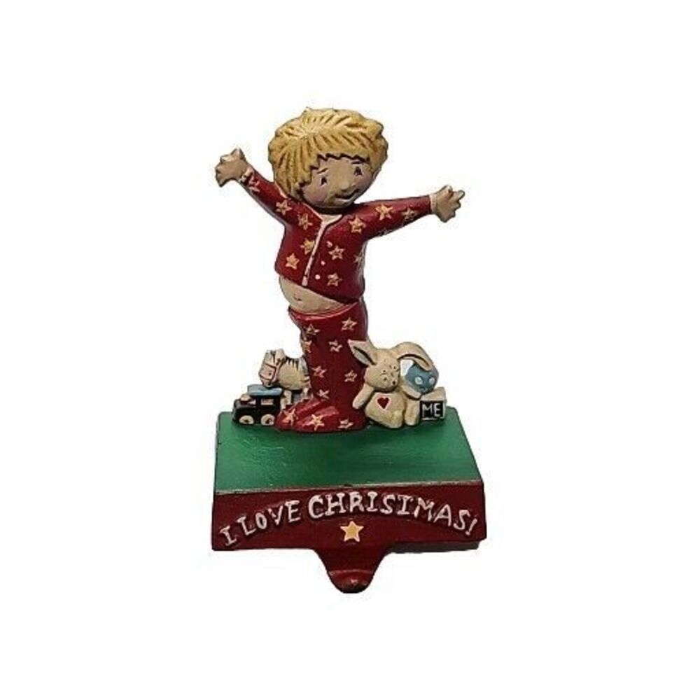 Mary Engelbreit Stocking Hanger Holder I Love Christmas Boy 5" Midwest Cast Iron